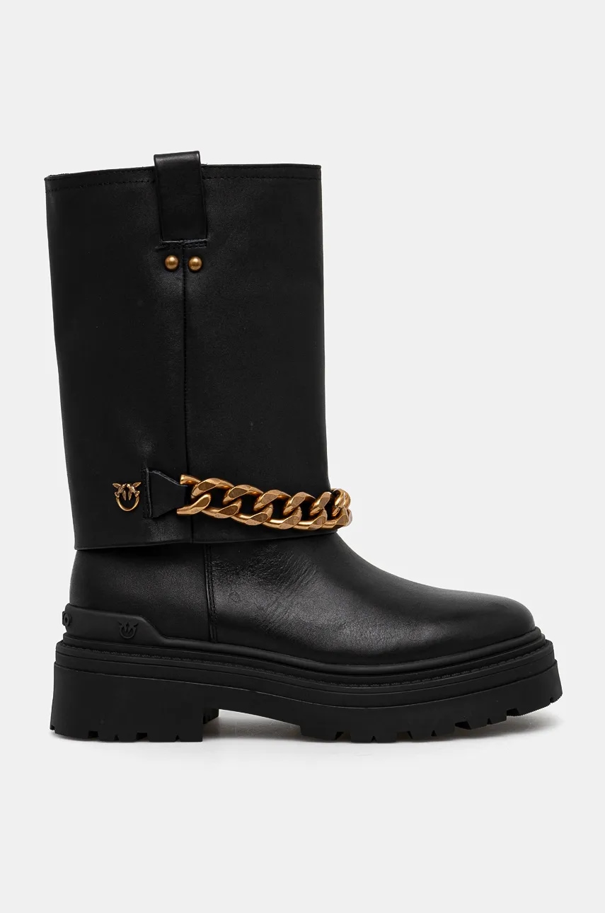 Кожаные полусапожки Pinko Mia женские цвет чёрный на платформе SD0145 P001 Z99 Кожаные полусапожки Pinko Mia женские цвет чёрный на платформе SD0145 P001 Z99