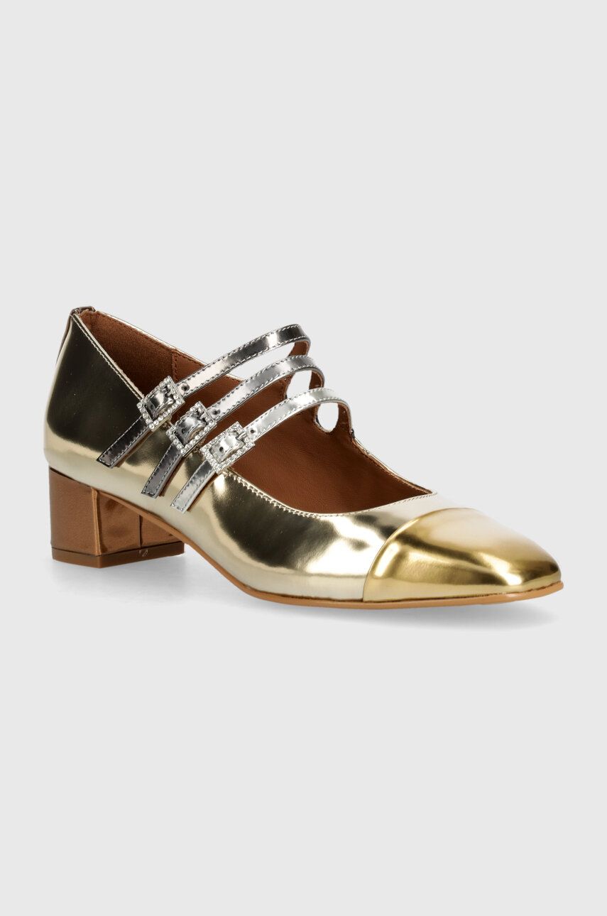 Kurt Geiger London pantofi de piele Pierra Mid Mary Jane culoarea auriu, cu toc drept, 2661666109
