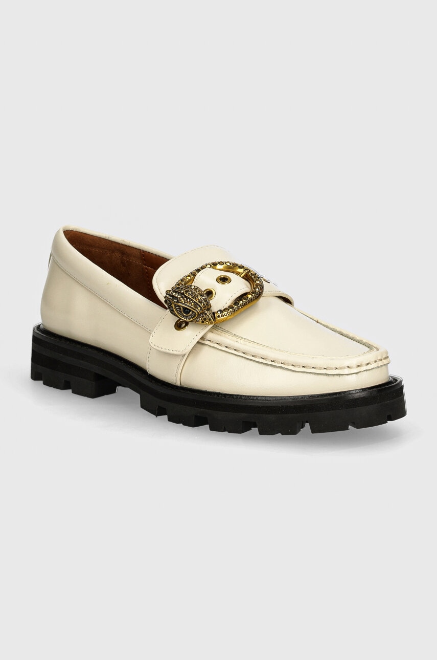 Kurt Geiger London mocasini de piele Mayfair Chunky Loafer femei, culoarea bej, cu toc plat, 573010109 Kurt Geiger London mocasini de piele Mayfair Chunky Loafer femei, culoarea bej, cu toc plat, 573010109