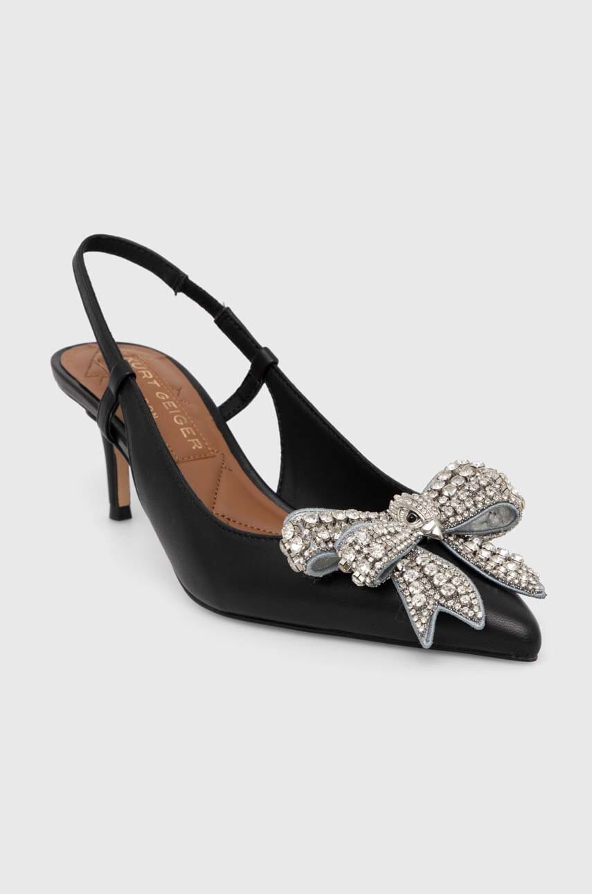 Kurt Geiger London stilettos de piele Belgravia Bow Sling culoarea negru, 621700109