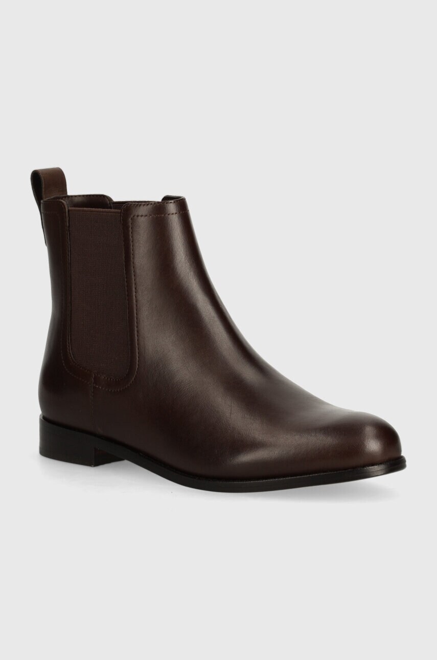 Lauren Ralph Lauren Δερμάτινες μπότες τσέλσι Lauren Ralph Lauren Brylee γυναικείες, χρώμα: καφέ, 802908354004