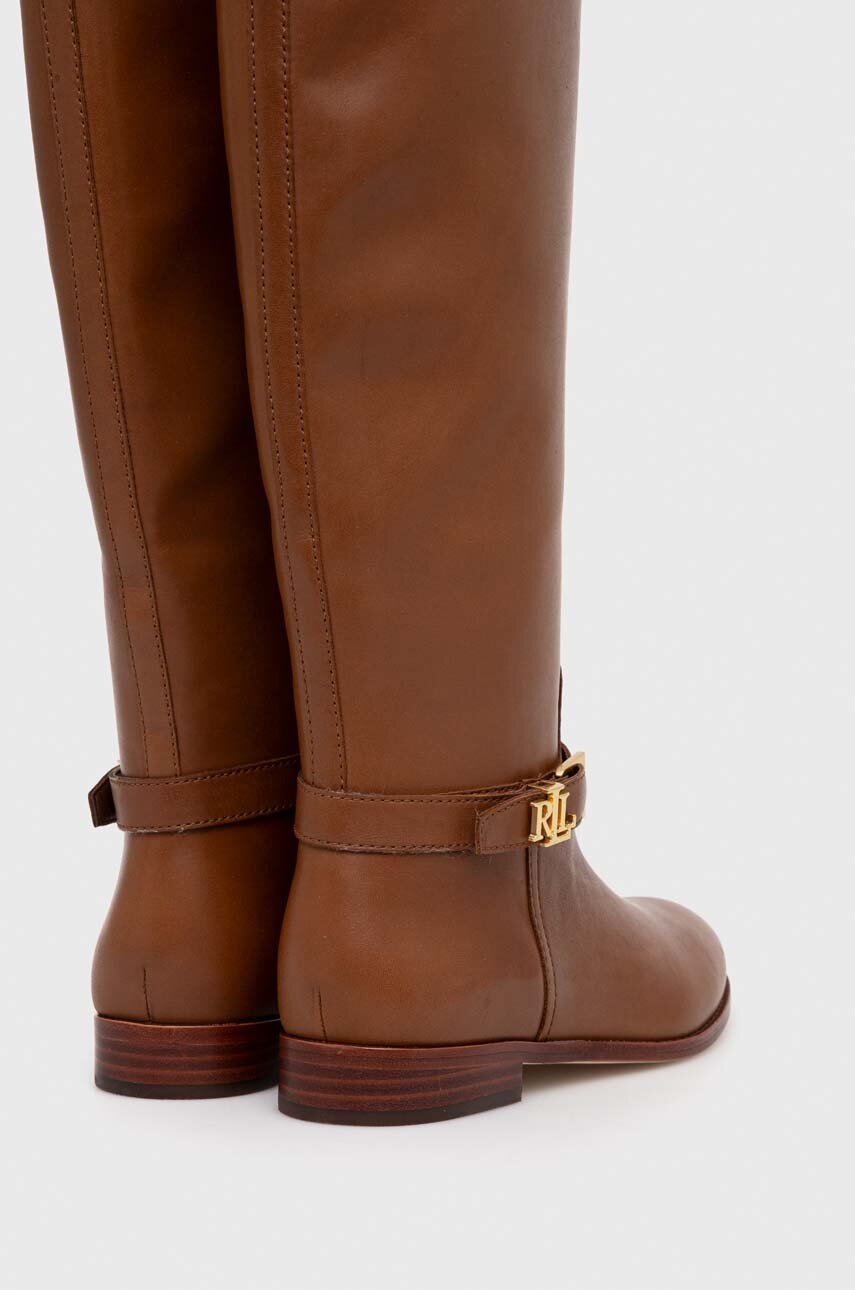 Шкіряні чоботи Lauren Ralph Lauren Brooke Tall жіночі колір коричневий на плоскому ходу 802937804002 
