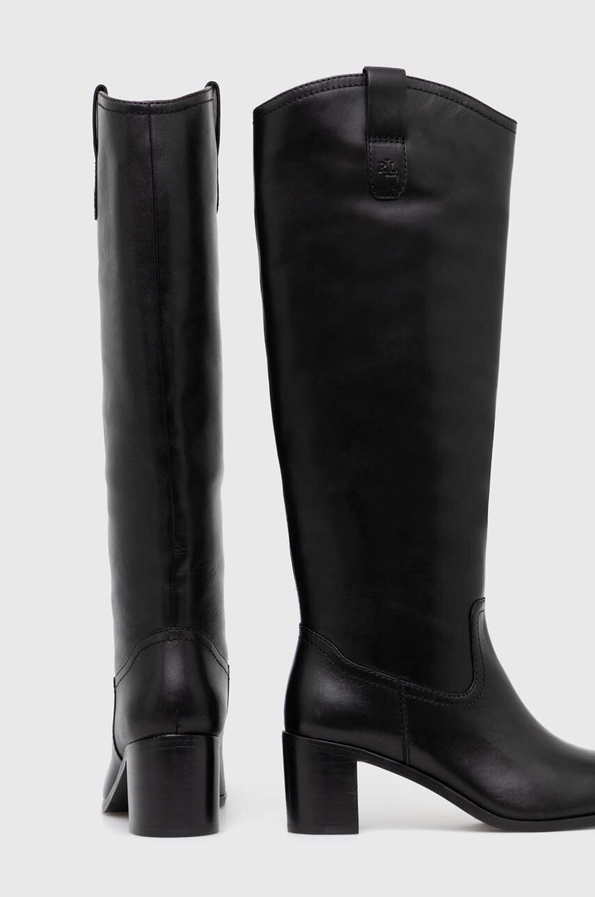 Шкіряні чоботи Lauren Ralph Lauren Carla жіночі колір чорний каблук блок 802937812001 
