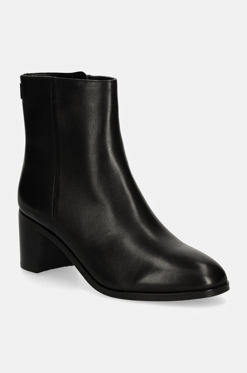 Levně Kožené kotníkové boty Lauren Ralph Lauren Cassie dámské, černá barva, na podpatku, 802937813001