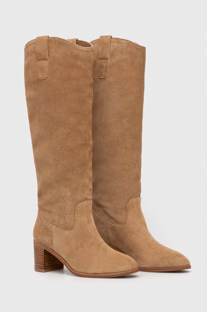 

Велурени ботуши Lauren Ralph Lauren Carla в бежово с дебел ток 802942520001, Бежов