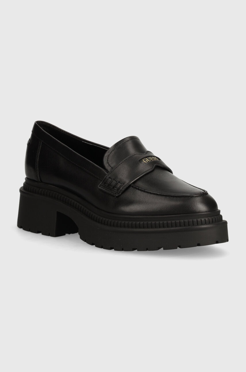 

Кожени мокасини Guess FINDA в черно с платформа FLTFIN LEA14, Черен
