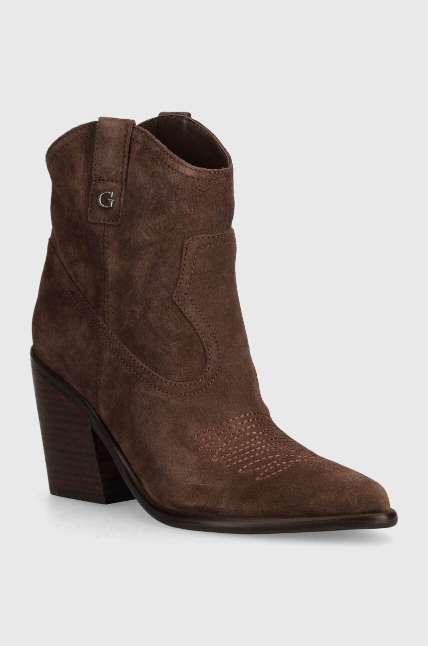 

Велурени каубойски ботуши Guess JALELLA2 в кафяво с дебел ток FLTJL2 SUE10, Кафяв