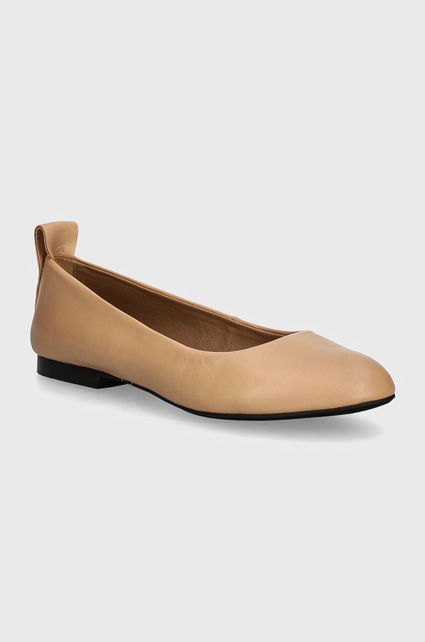 BOSS balerini de piele Dasy culoarea bej, 50523555