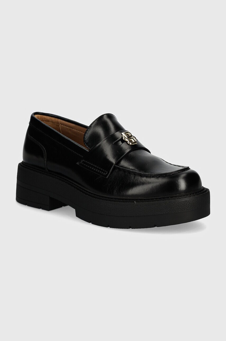 BOSS mocasini de piele Rebby femei, culoarea negru, cu platforma, 50523590