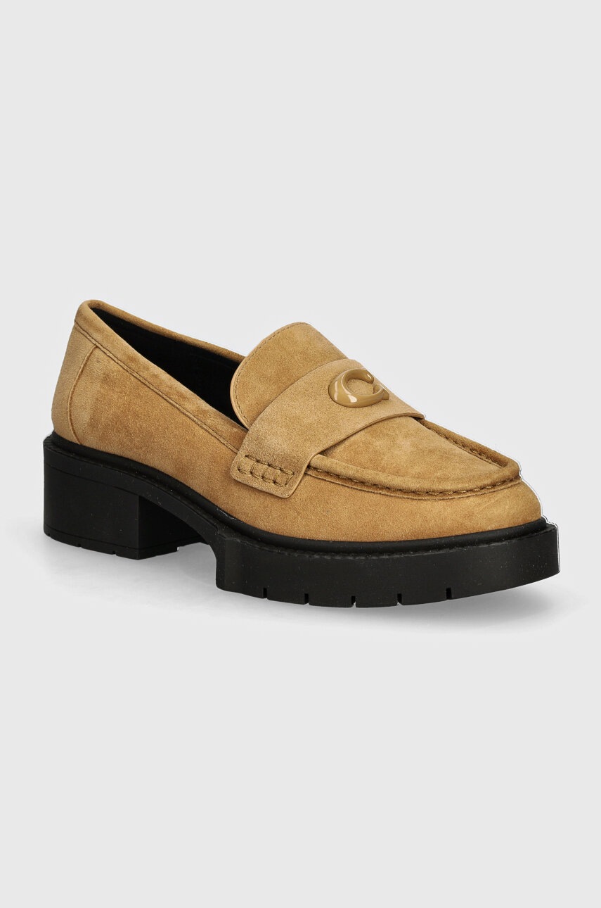 

Велурени мокасини Coach Leah в бежово с платформа CV320, Бежов