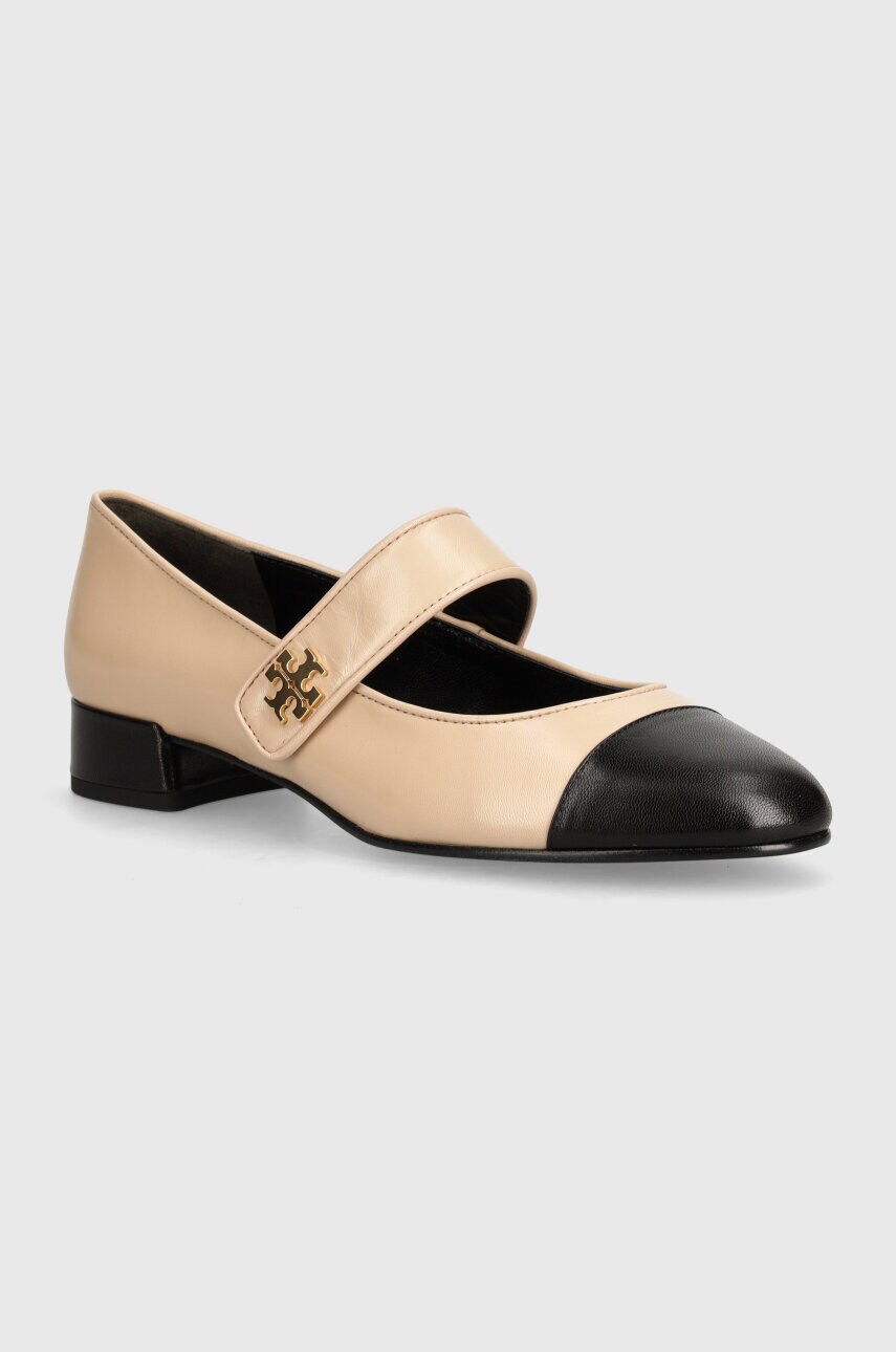 Tory Burch pantofi de piele Mary Jane Heel Ballet culoarea bej, cu toc drept, 160312-650 Tory Burch pantofi de piele Mary Jane Heel Ballet culoarea bej, cu toc drept, 160312-650