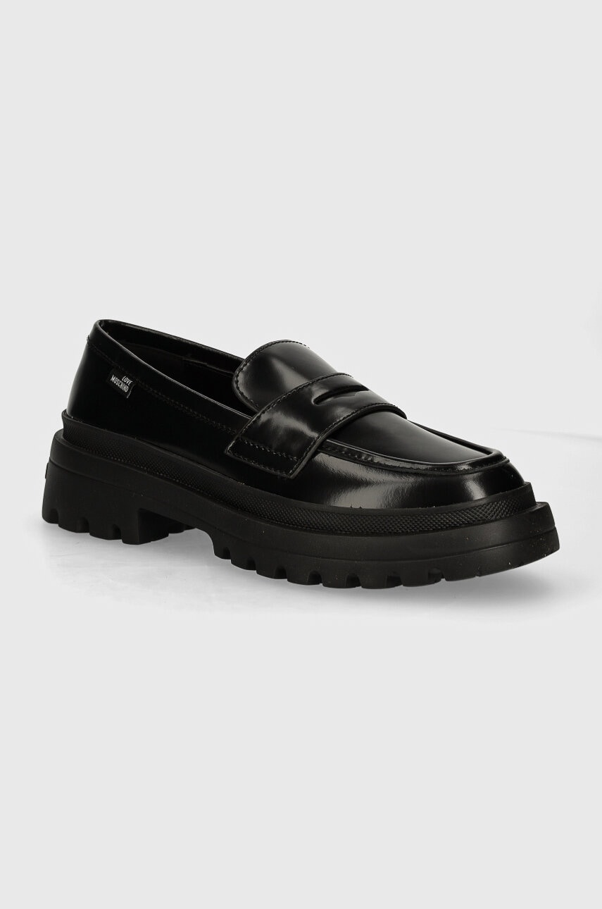 Love Moschino mocasini de piele femei, culoarea negru, cu platforma, JA10255G1LJD0000 Love Moschino mocasini de piele femei, culoarea negru, cu platforma, JA10255G1LJD0000