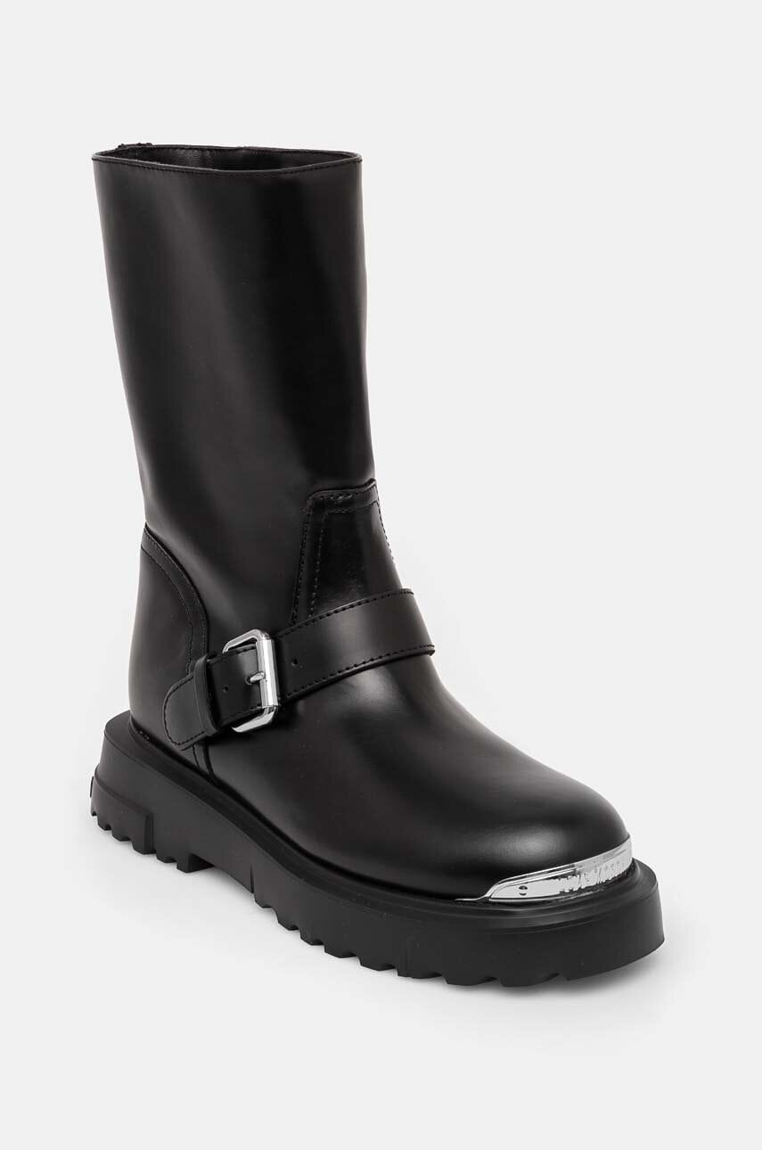 Love Moschino botine femei, culoarea negru, cu toc plat, JA24134G1LIA0000