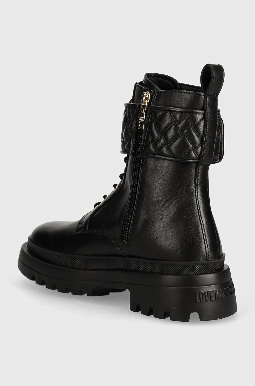 Шкіряні черевики Love Moschino жіночі колір чорний на плоскому ходу JA24175G1LIA0000 