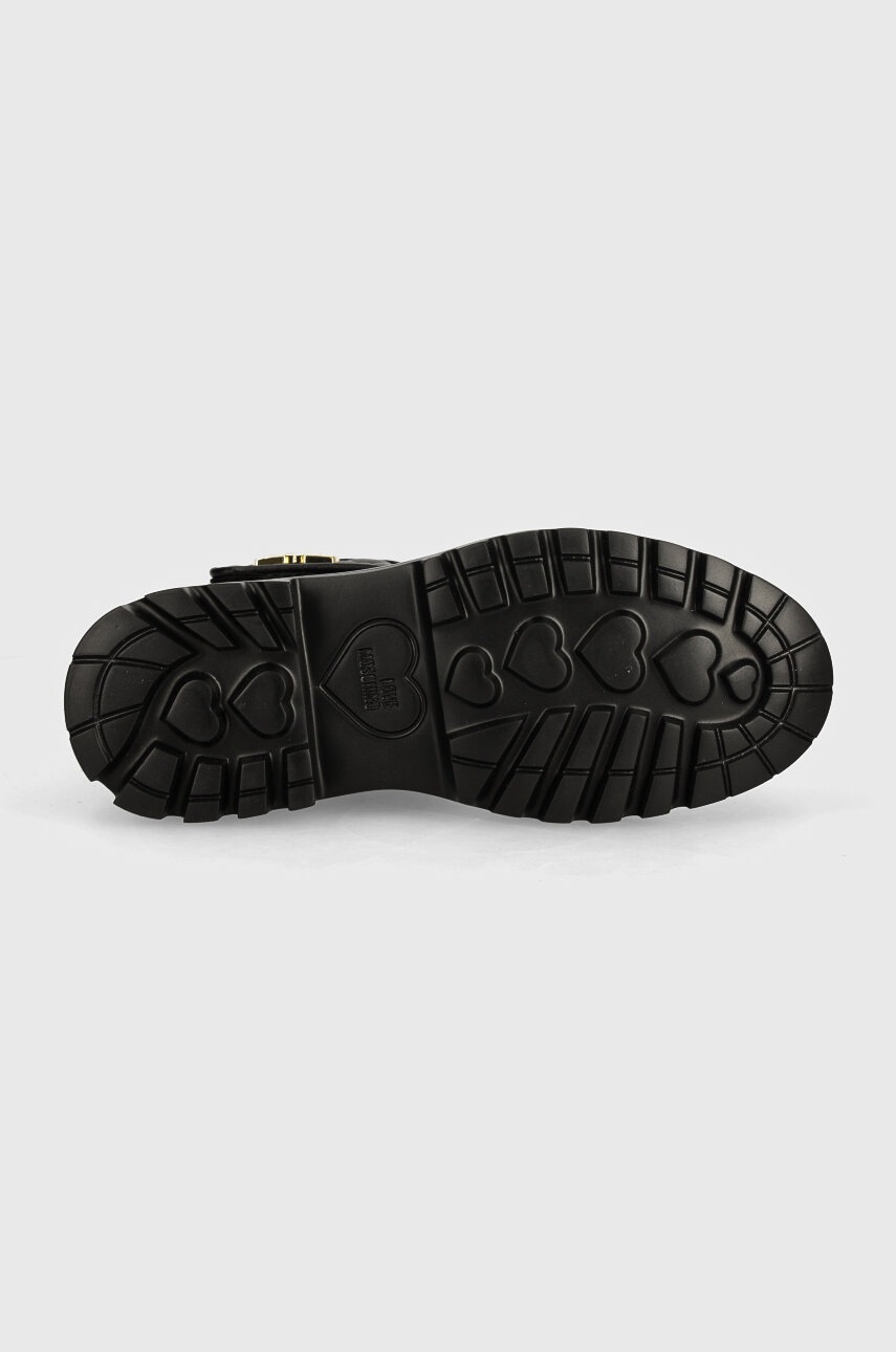 Шкіряні черевики Love Moschino жіночі колір чорний на плоскому ходу JA24175G1LIA0000 