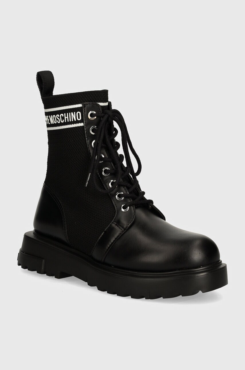 Love Moschino botine femei, culoarea negru, cu toc plat, JA24144G1LIYJ000