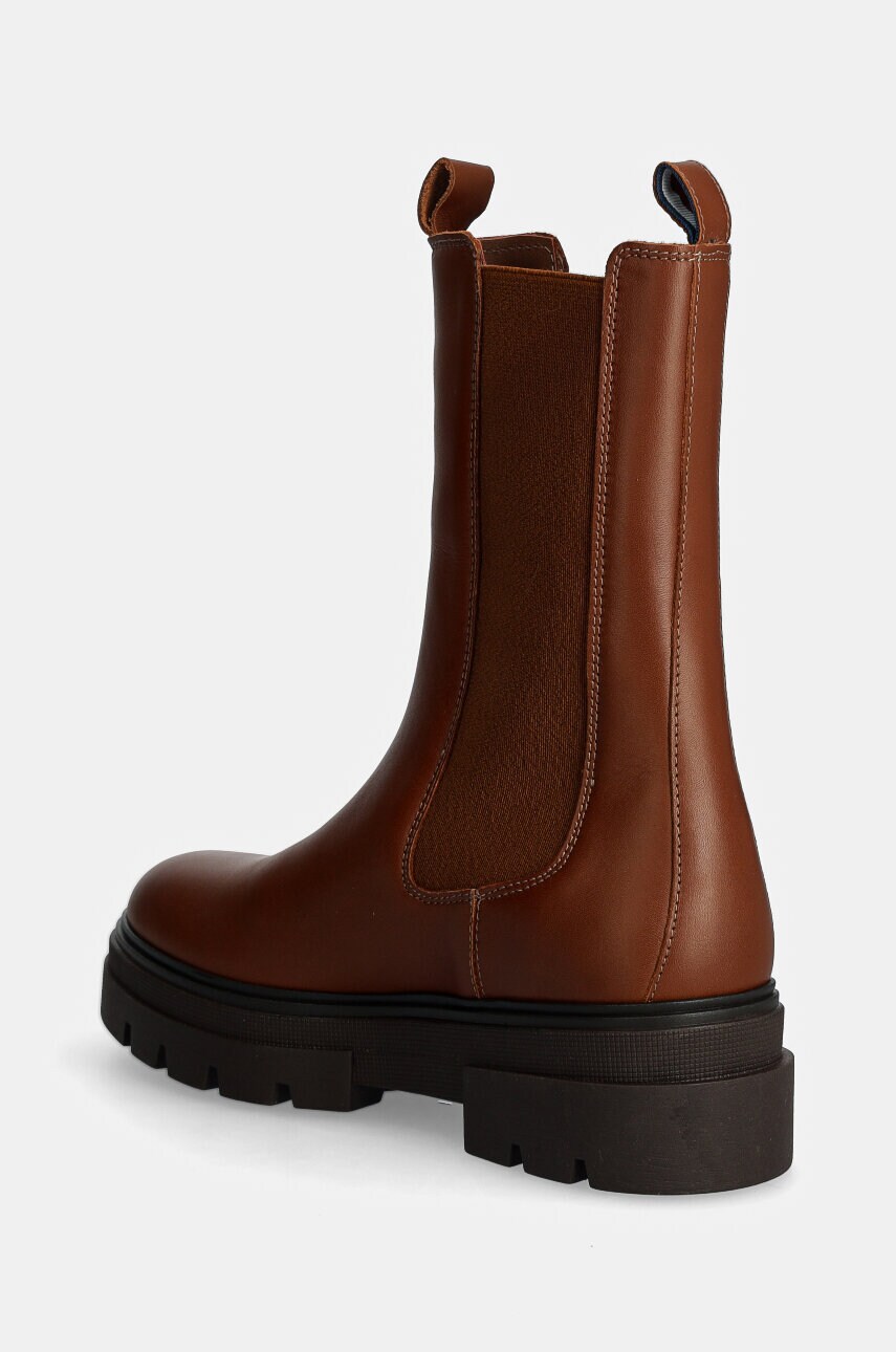 Tommy Hilfiger bőr bokacsizma MONOCHROMATIC CHELSEA BOOT barna, női, lapos talpú, FW0FW06730 termék 2. képe