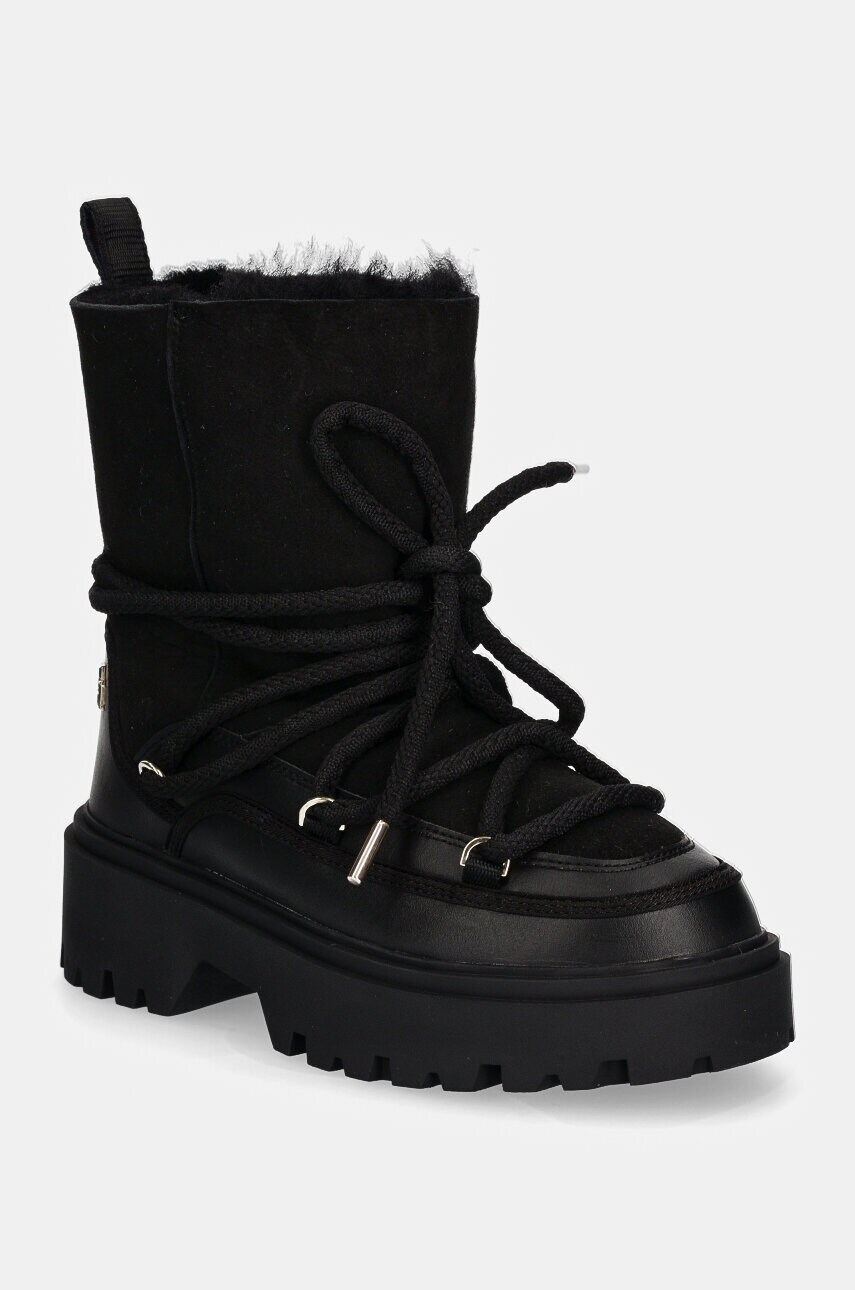 Levně Sněhule Tommy Hilfiger REAL SHEARLING LACE-UP SNOWBOOT černá barva, FW0FW08085