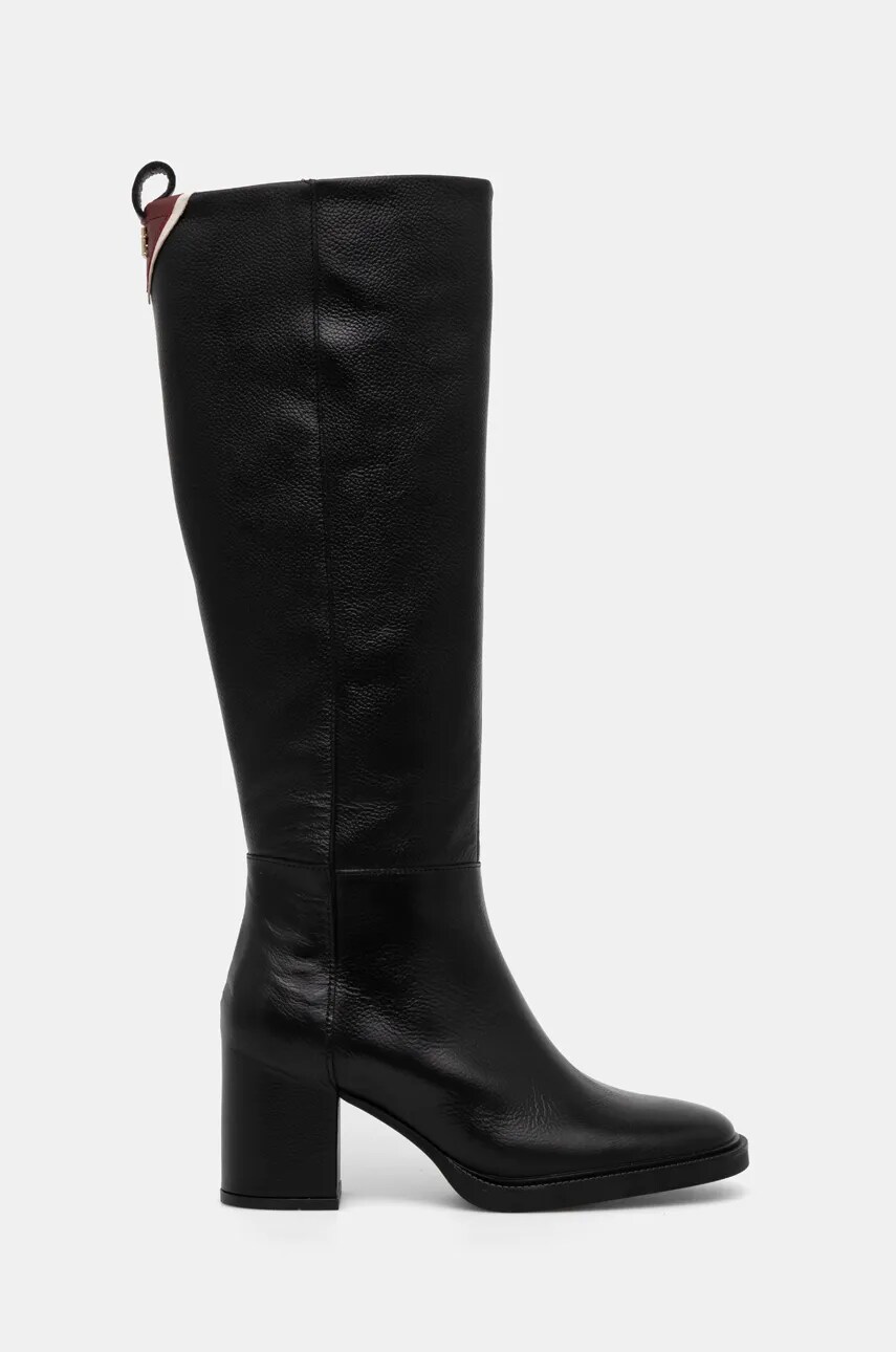 Кожаные сапоги Tommy Hilfiger LONG BOOT MID WRAPPED LTHR HEEL женские цвет чёрный каблук кирпичик FW0FW08099 Кожаные сапоги Tommy Hilfiger LONG BOOT MID WRAPPED LTHR HEEL женские цвет чёрный каблук кирпичик FW0FW08099