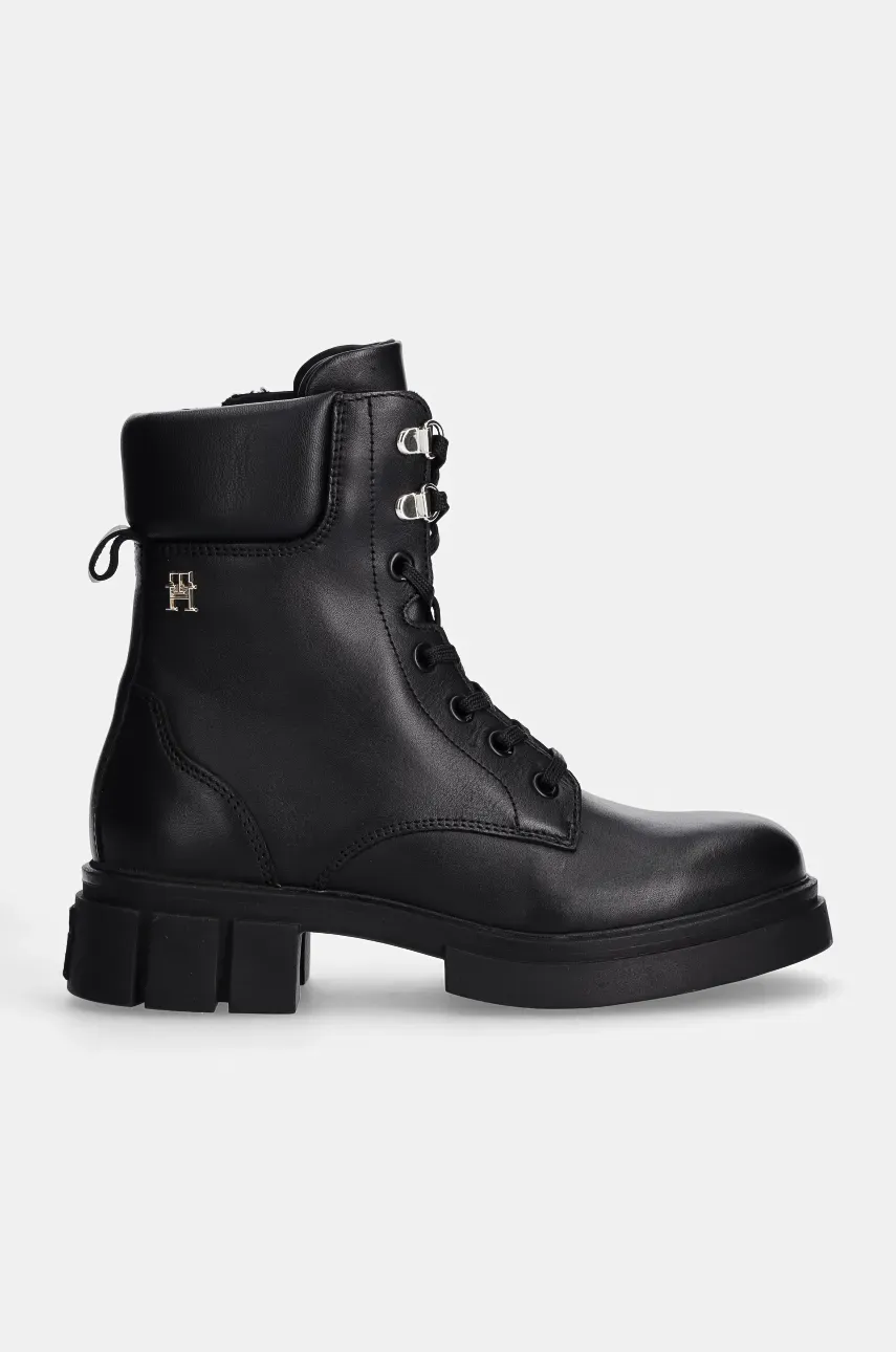 Кожаные полусапоги Tommy Hilfiger LACE-UP BIKER LEATHER женские цвет чёрный на платформе FW0FW08167 Кожаные полусапоги Tommy Hilfiger LACE-UP BIKER LEATHER женские цвет чёрный на платформе FW0FW08167