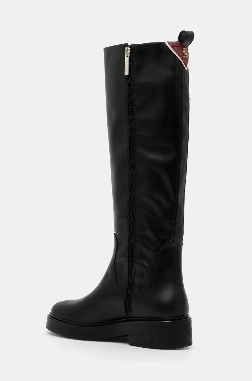 Шкіряні чоботи Tommy Hilfiger PREMIUM LEATHER LONG BOOT жіночі колір чорний на плоскому ходу FW0FW08180 