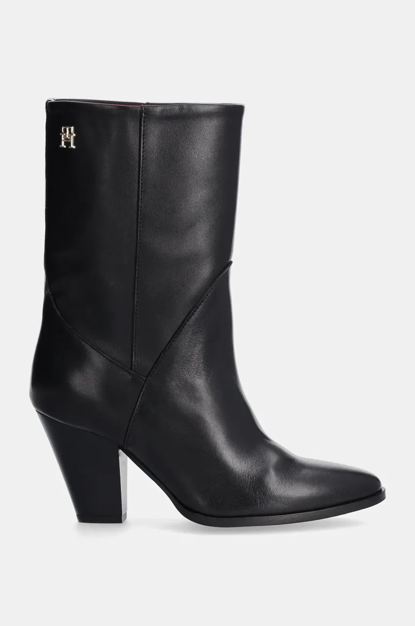 Кожаные полусапожки Tommy Hilfiger MID COWBOY HEEL LEATHER женские цвет чёрный каблук кирпичик FW0FW08253 Кожаные полусапожки Tommy Hilfiger MID COWBOY HEEL LEATHER женские цвет чёрный каблук кирпичик FW0FW08253