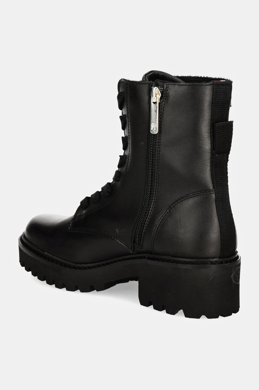 Tommy Hilfiger bőr bakancs CHIC MID HEEL LEATHER LACE-UP fekete, női, lapos talpú, FW0FW08305 termék 2. képe