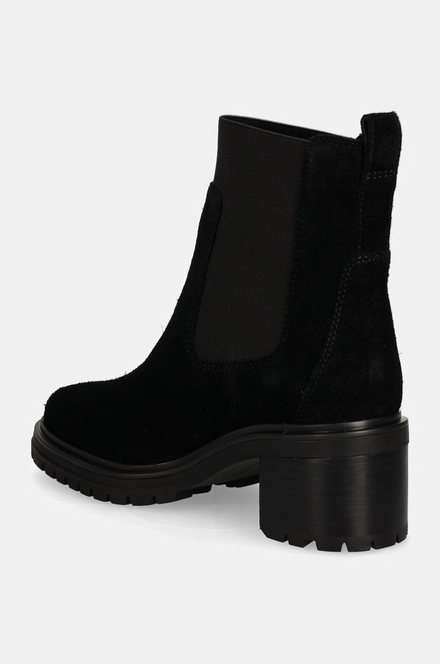 Замшеві черевики Tommy Hilfiger FLAG MID HEEL SUEDE CHELSEA жіночі колір чорний каблук блок FW0FW08429 