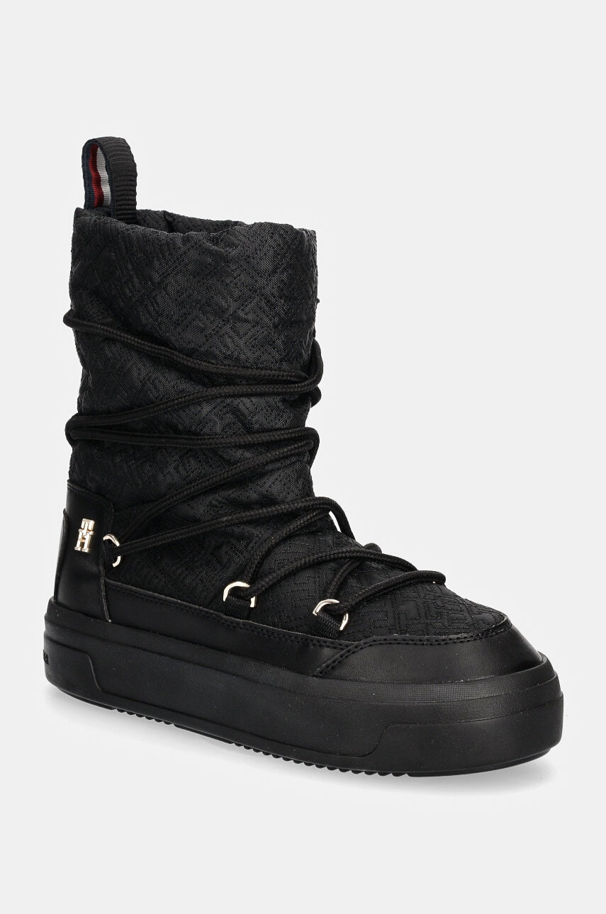 Levně Sněhule Tommy Hilfiger LACE-UP MONOGRAM SNOWBOOT černá barva, FW0FW08430