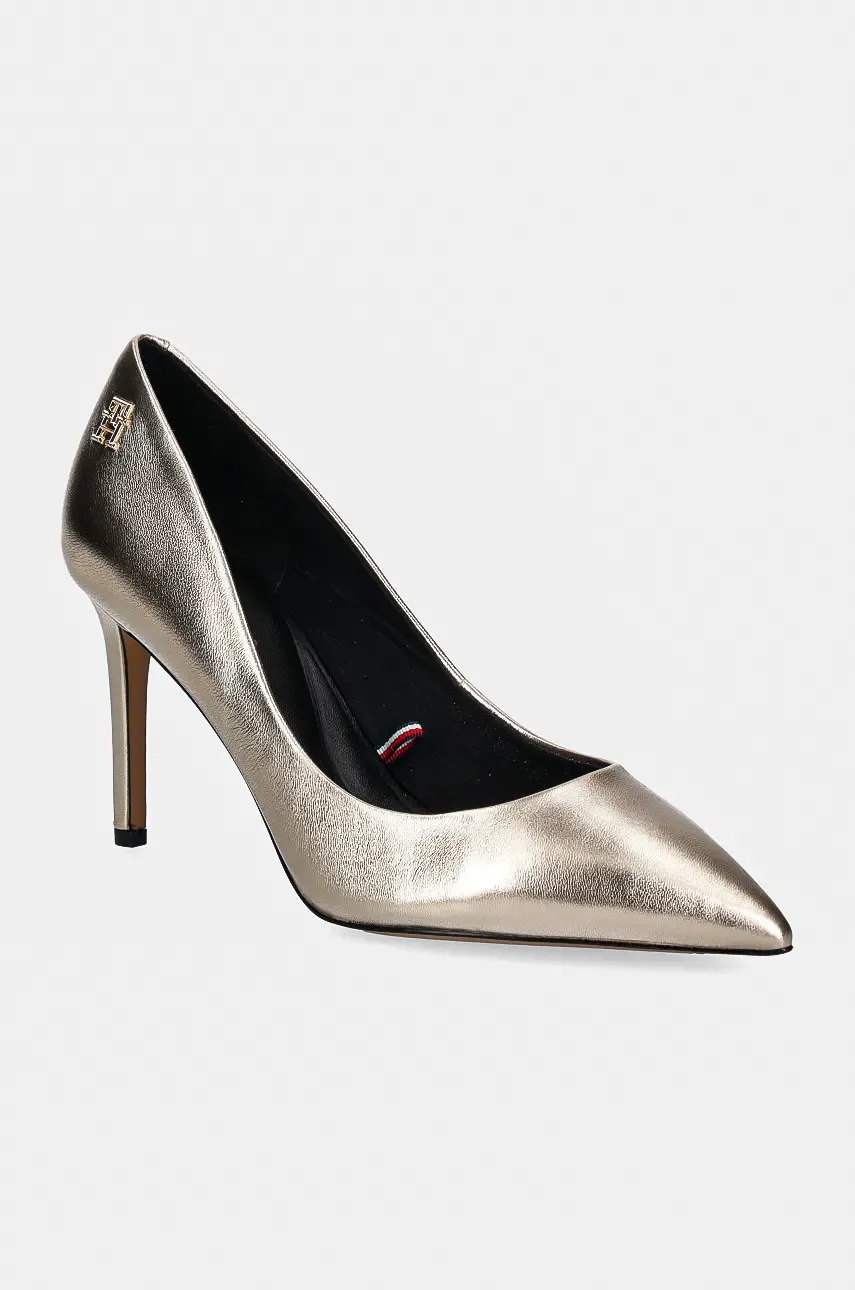Levně Kožené lodičky Tommy Hilfiger PARTY POINTED METALLIC PUMP zlatá barva, FW0FW08156