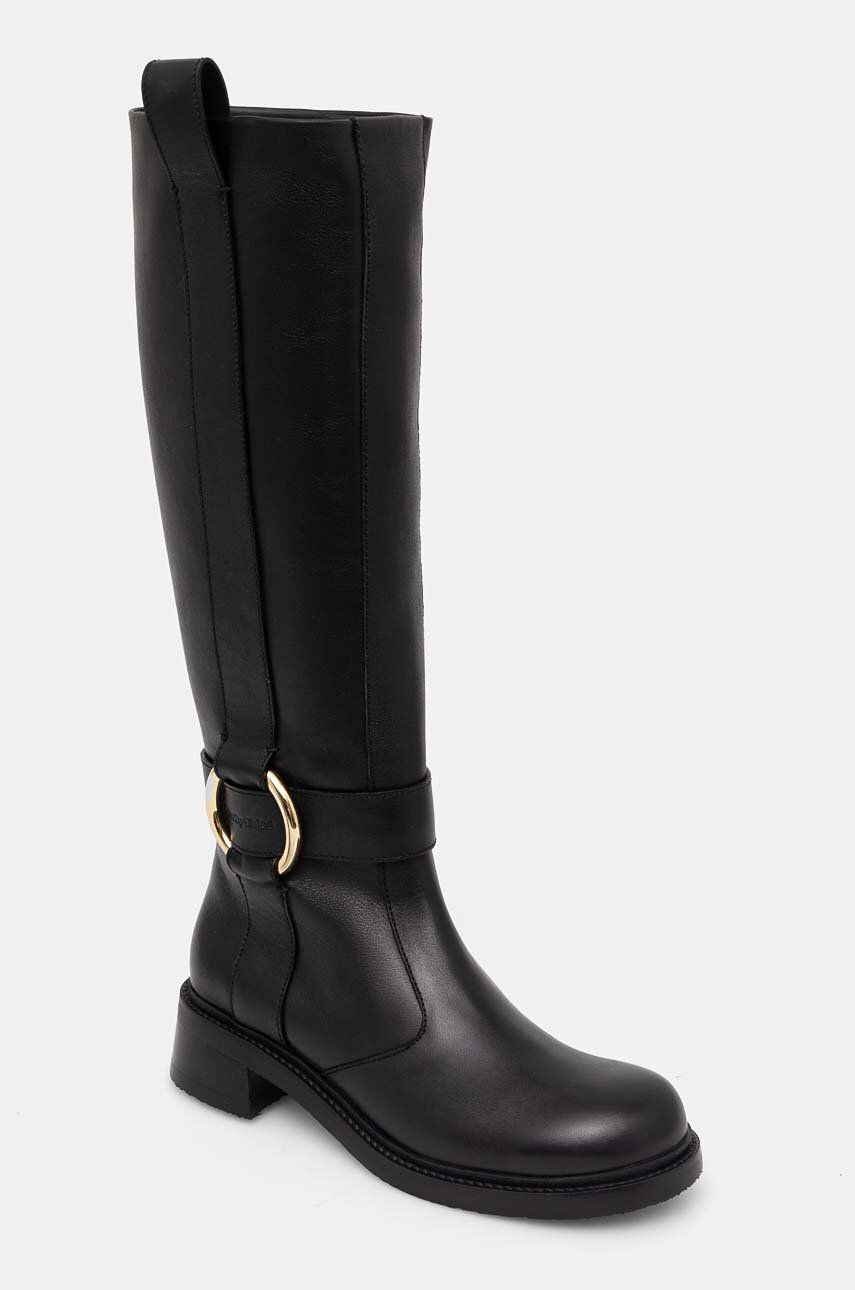 See by Chloé ghete de piele New Ring Line femei, culoarea negru, cu toc plat, SB43002A