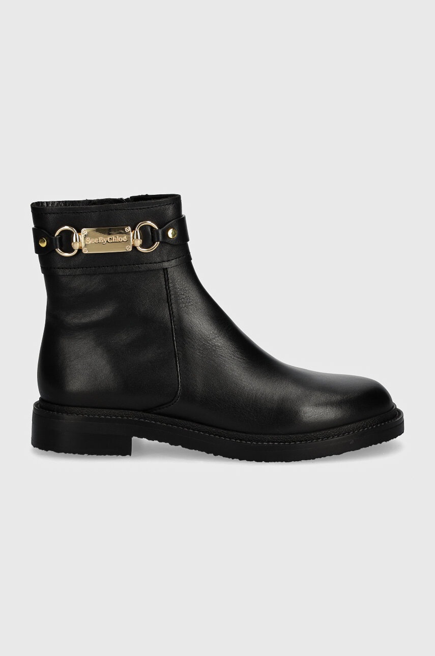 Δερμάτινες μπότες See by Chloé Signature 1 γυναικείες, χρώμα: μαύρο, SB43034A φωτογραφία