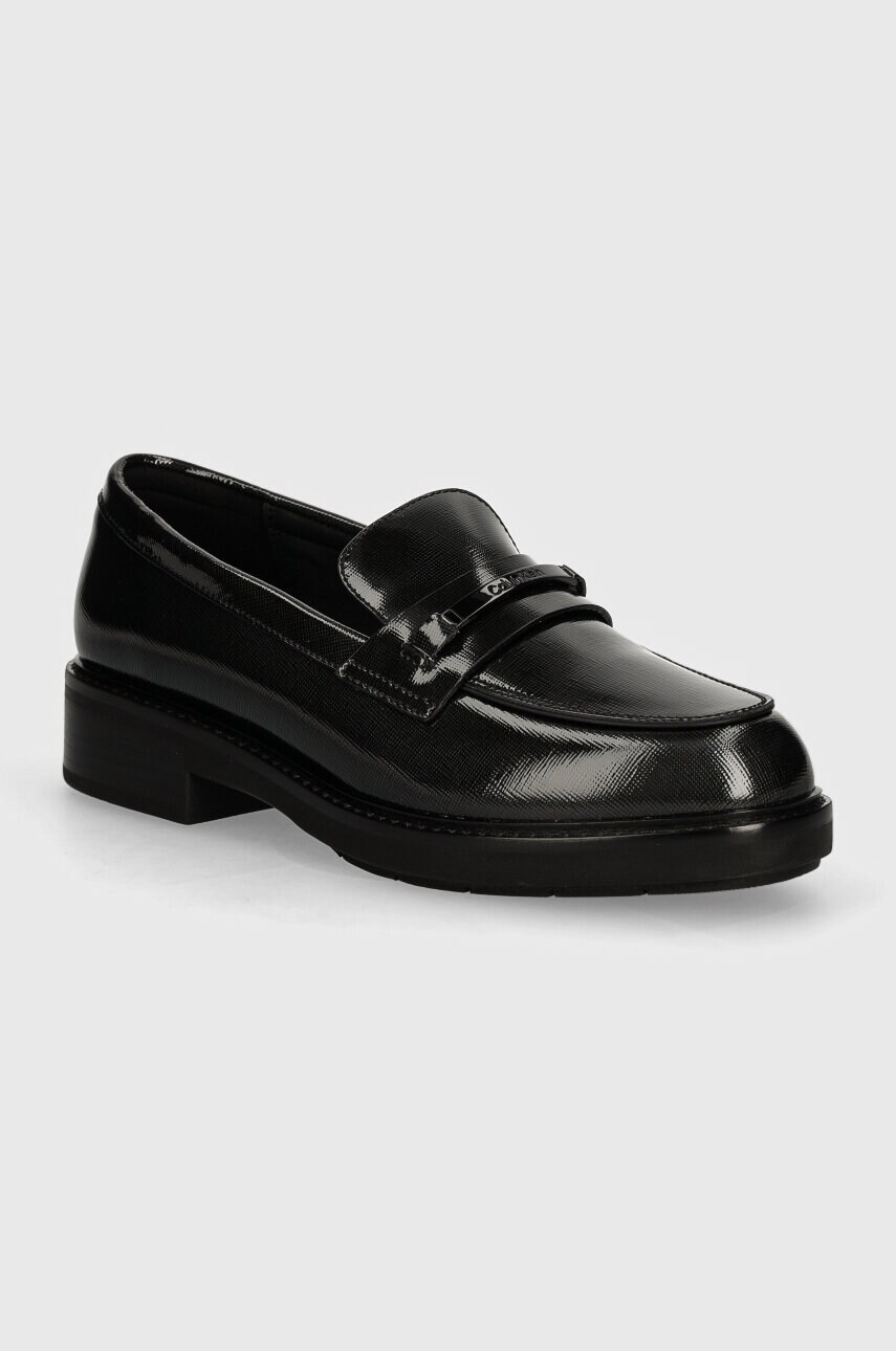 Levně Kožené mokasíny Calvin Klein LOAFER W/M BAR SAFF LTH dámské, černá barva, na platformě, HW0HW02076