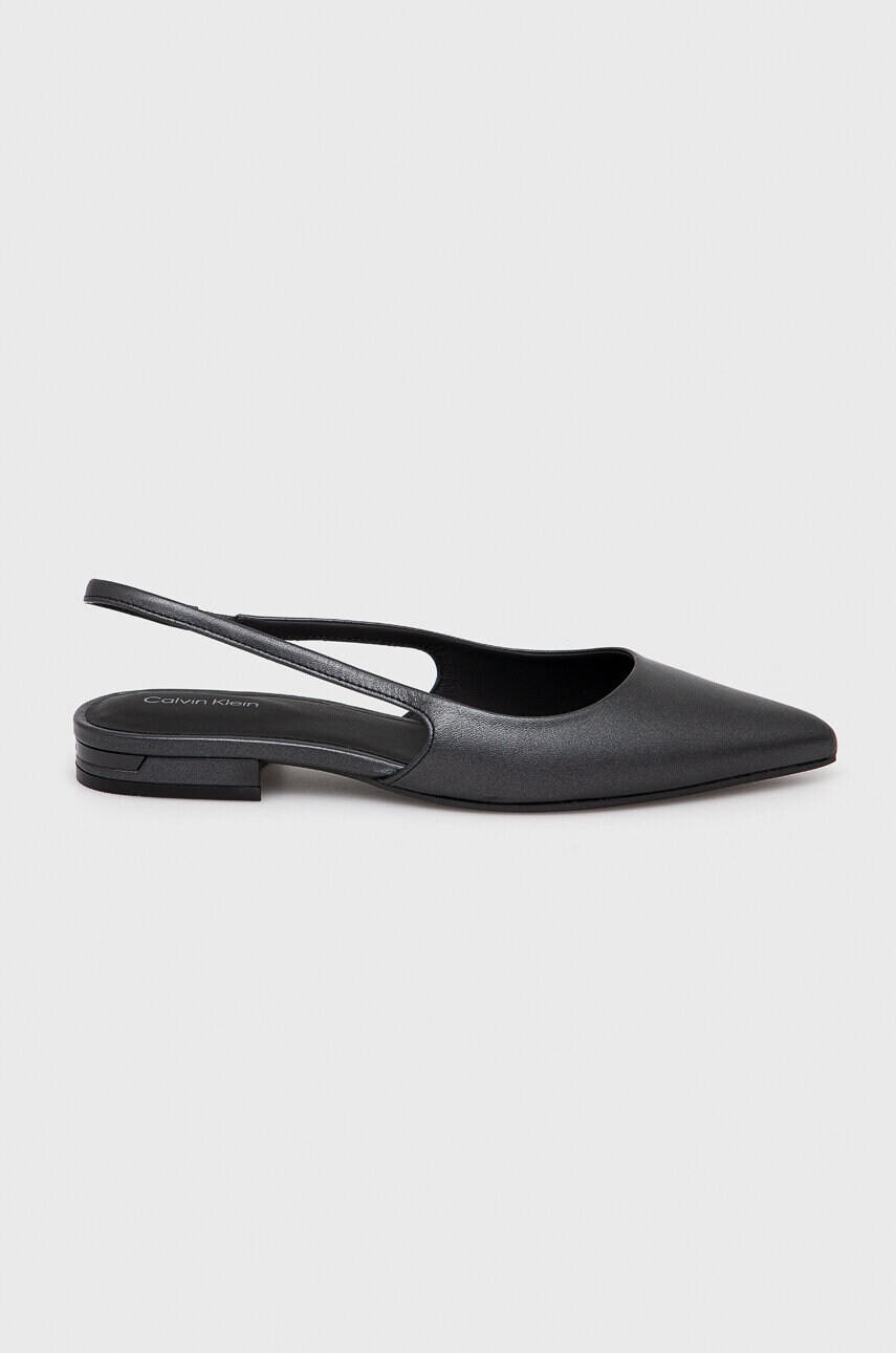 Levně Kožené baleríny Calvin Klein FLAT SLINGBACK PUMP PEARL černá barva, s odkrytou patou, HW0HW02120