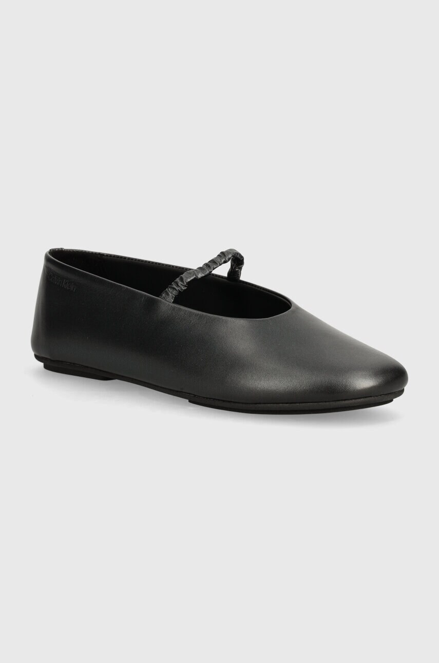 Levně Kožené baleríny Calvin Klein BALLERINA W/STRAP PEARL LTH černá barva, HW0HW02136