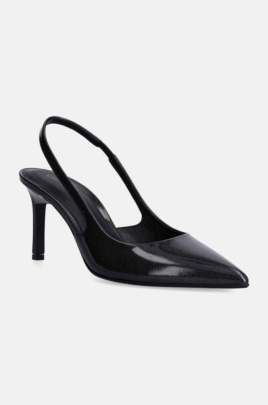 Levně Kožené lodičky Calvin Klein HEEL SLINGBACK PUMP 70 SAFF LTH černá barva, HW0HW02068
