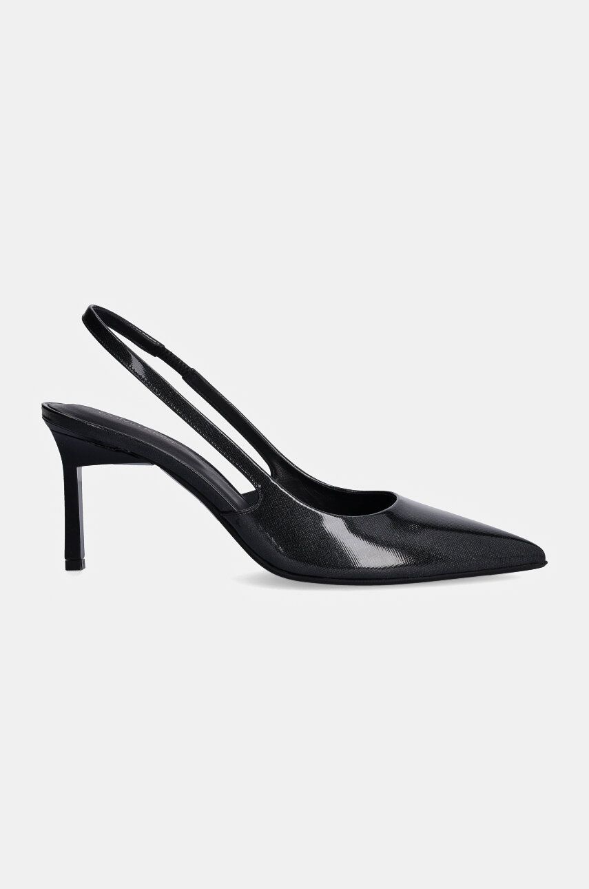 Usnjene Visoke Pete Calvin Klein HEEL SLINGBACK PUMP 70 SAFF LTH črna Barva, HW0HW02068