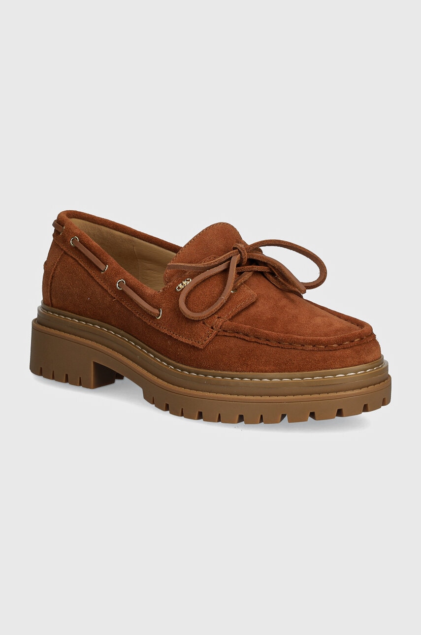 MICHAEL Michael Kors mocasini din piele intoarsa Cameron femei, culoarea maro, cu platforma, 40T4CAFP1S 230 MICHAEL Michael Kors mocasini din piele intoarsa Cameron femei, culoarea maro, cu platforma, 40T4CAFP1S 230