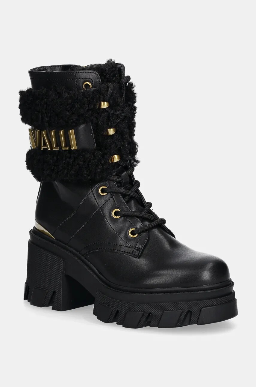 Just Cavalli bocanci femei, culoarea negru, cu toc drept, 77RA3S98