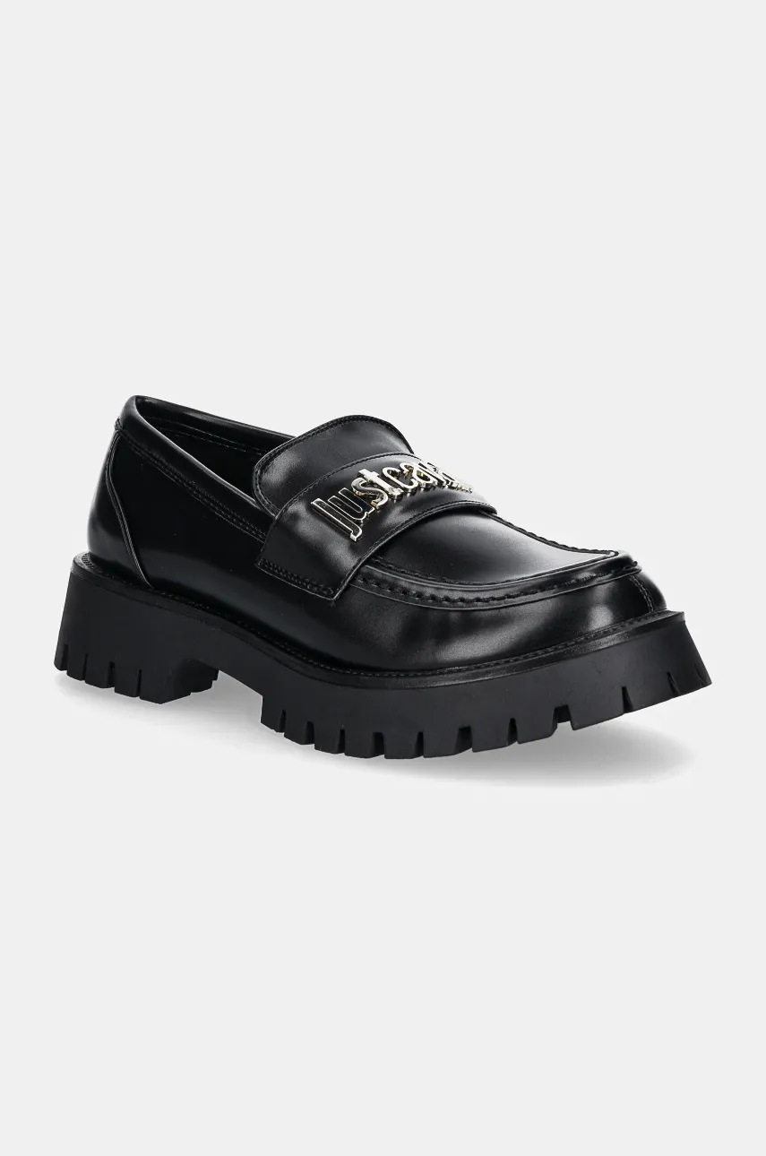 Just Cavalli mocasini femei, culoarea negru, cu toc plat, 77RA3S82