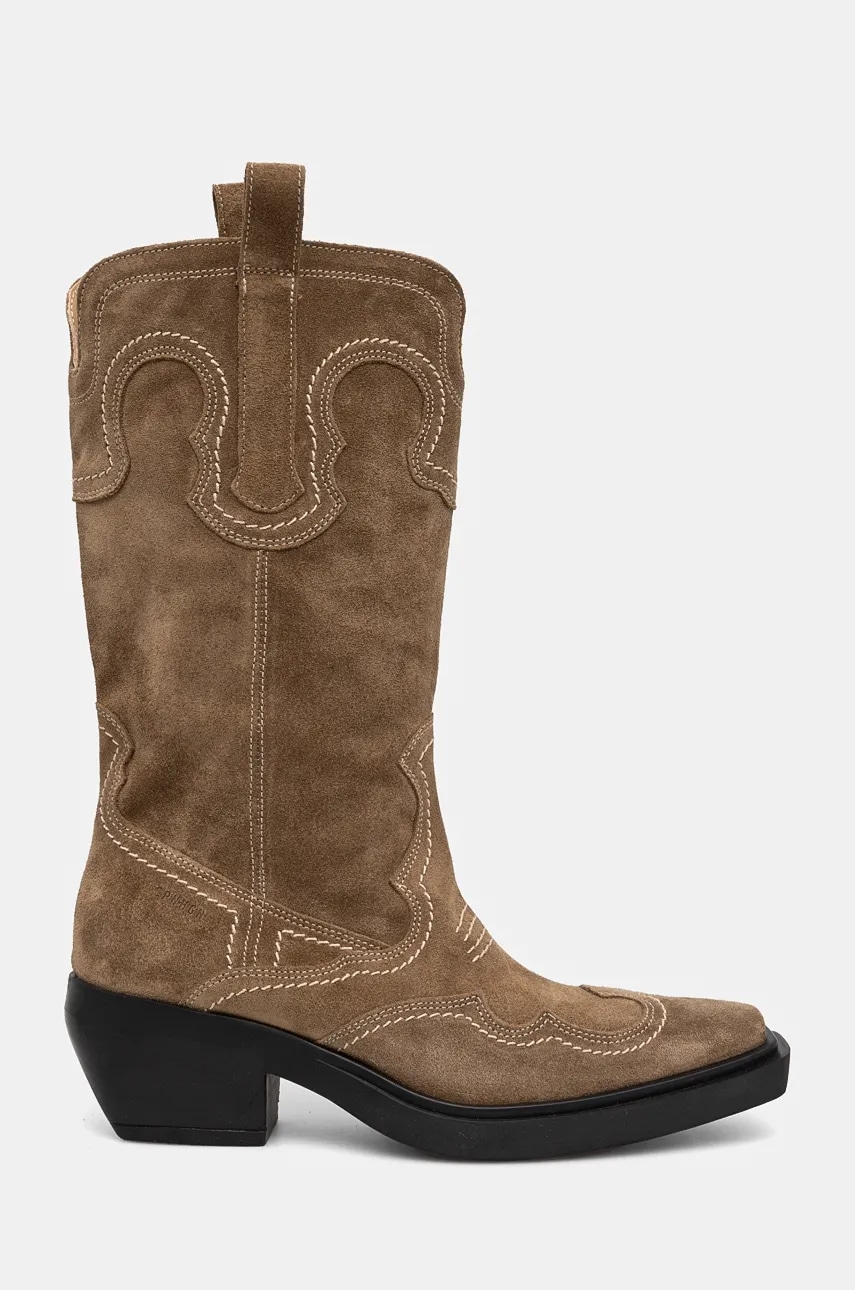 Copenhagen cizme de cowboy din piele intoarsa femei, culoarea bej, cu toc drept, CPH233 Copenhagen cizme de cowboy din piele intoarsa femei, culoarea bej, cu toc drept, CPH233