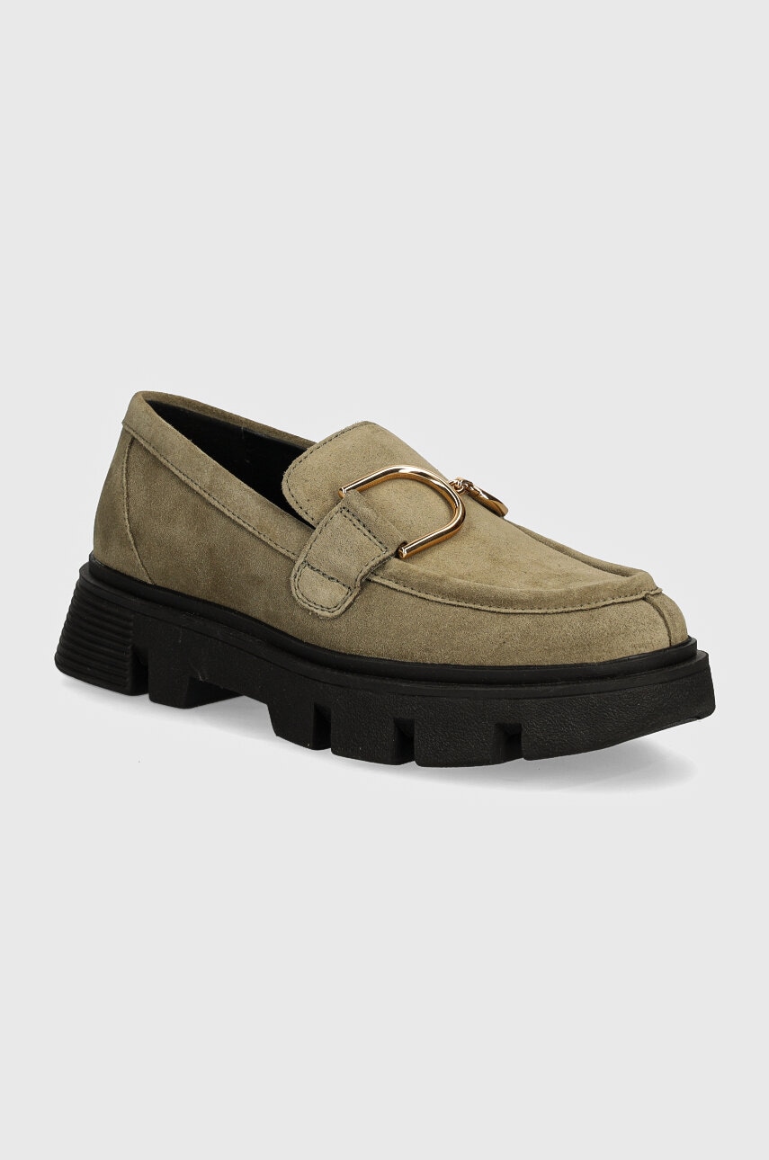 Geox mocasini din piele intoarsa D VILDE femei, culoarea verde, cu toc plat, D46UAH 00022 C3704 Geox mocasini din piele intoarsa D VILDE femei, culoarea verde, cu toc plat, D46UAH 00022 C3704