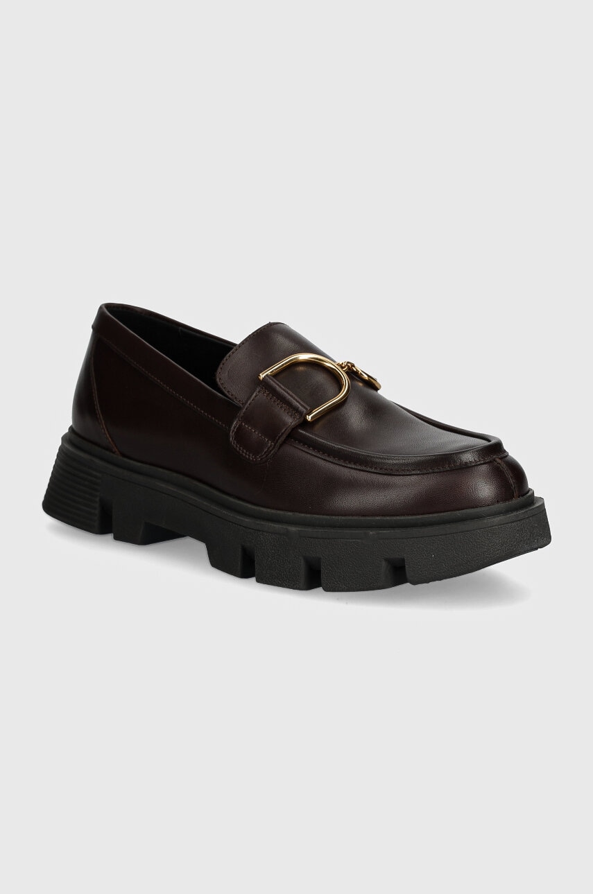 Geox mocasini de piele D VILDE femei, culoarea maro, cu toc plat, D46UAH 00043 C6009