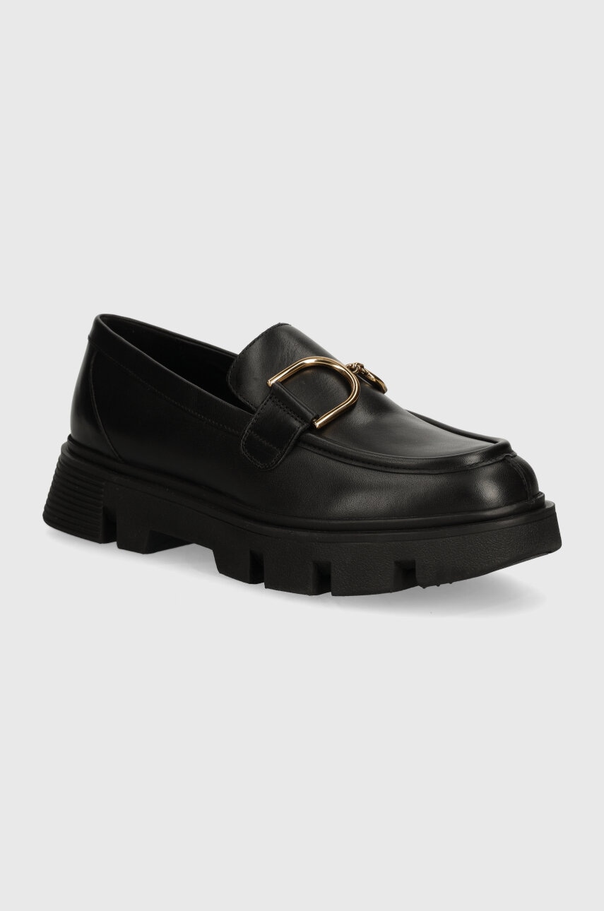 Geox mocasini de piele D VILDE femei, culoarea negru, cu platforma, D46UAH 00043 C9999