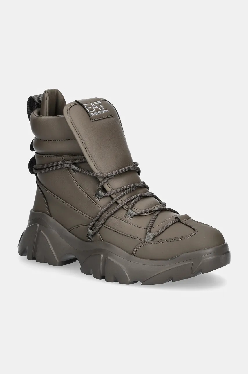 EA7 Emporio Armani pantofi femei, culoarea verde, cu toc plat, izolare usoara, XK228.X8M001
