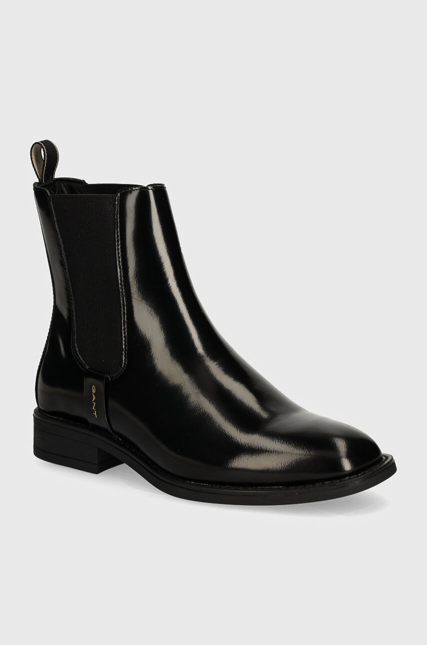 Gant ghete chelsea de piele Fayy femei, culoarea negru, cu toc plat, 29551772 G00