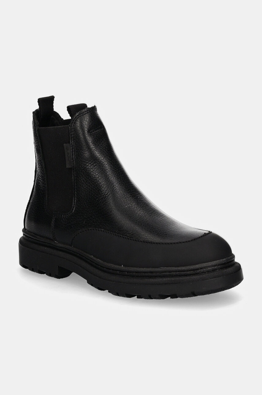Gant ghete chelsea de piele Timbly femei, culoarea negru, cu toc plat, 29551791 G00