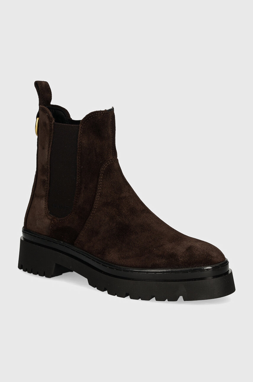 Gant botine din piele intoarsa Aligrey femei, culoarea maro, cu toc plat, 29553763 G399 Gant botine din piele intoarsa Aligrey femei, culoarea maro, cu toc plat, 29553763 G399