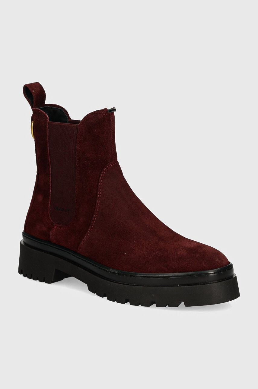 Gant botine din piele intoarsa Aligrey femei, culoarea bordo, cu platforma, 29553763 G553 Gant botine din piele intoarsa Aligrey femei, culoarea bordo, cu platforma, 29553763 G553