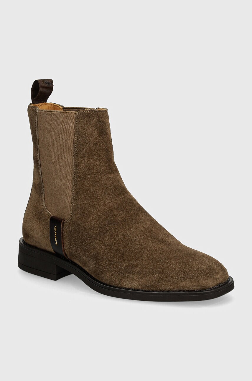 Gant botine din piele intoarsa Fayy femei, culoarea maro, cu toc plat, 29553771 G135
